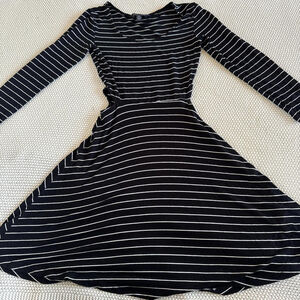 Black and white striped long sleeve dress